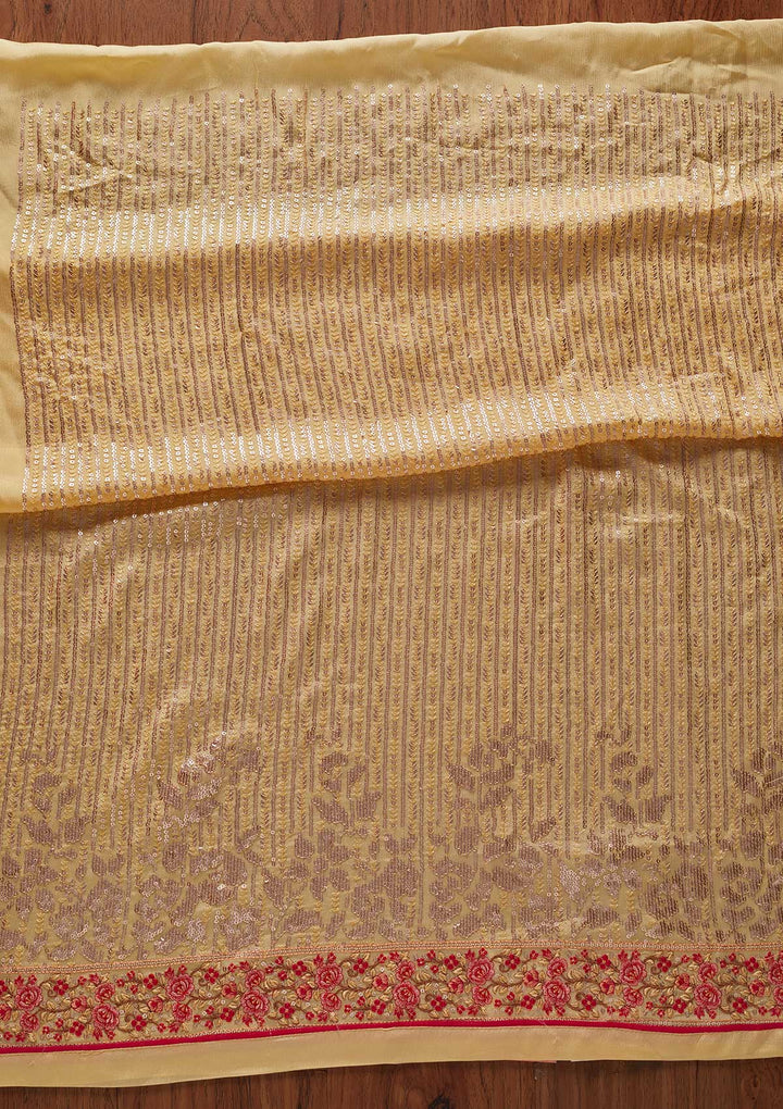 Lemon Yellow Sequins Georgette Designer Unstitched Salwar Suit - koskii