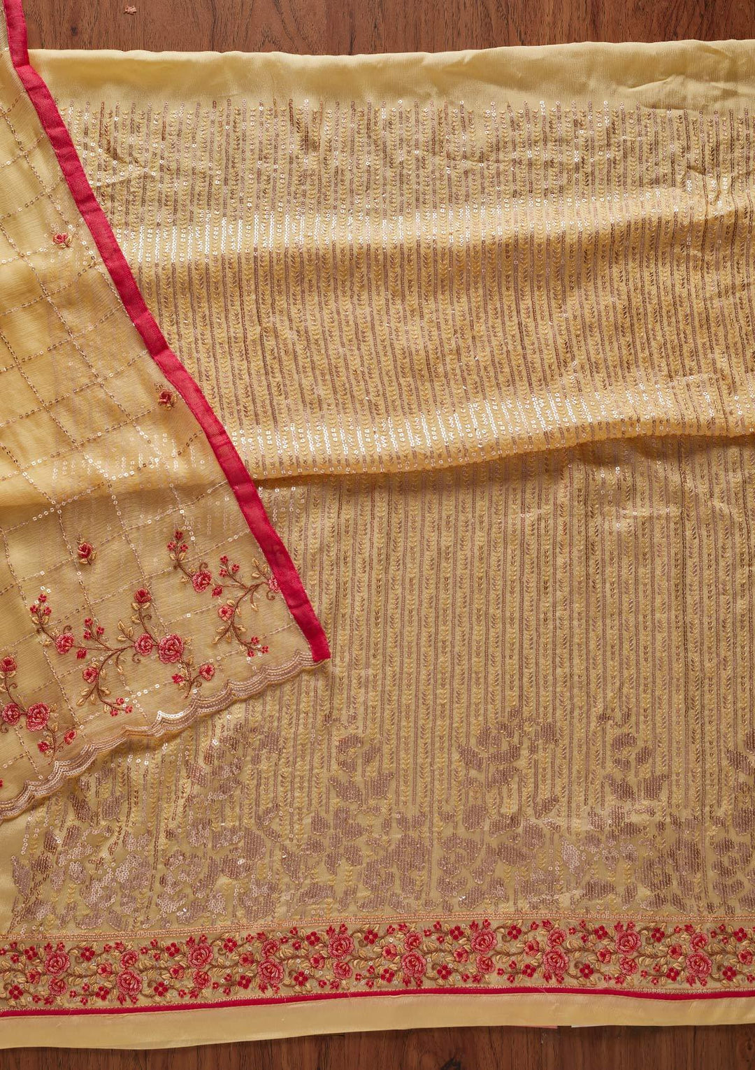Lemon Yellow Sequins Georgette Designer Unstitched Salwar Suit - koskii