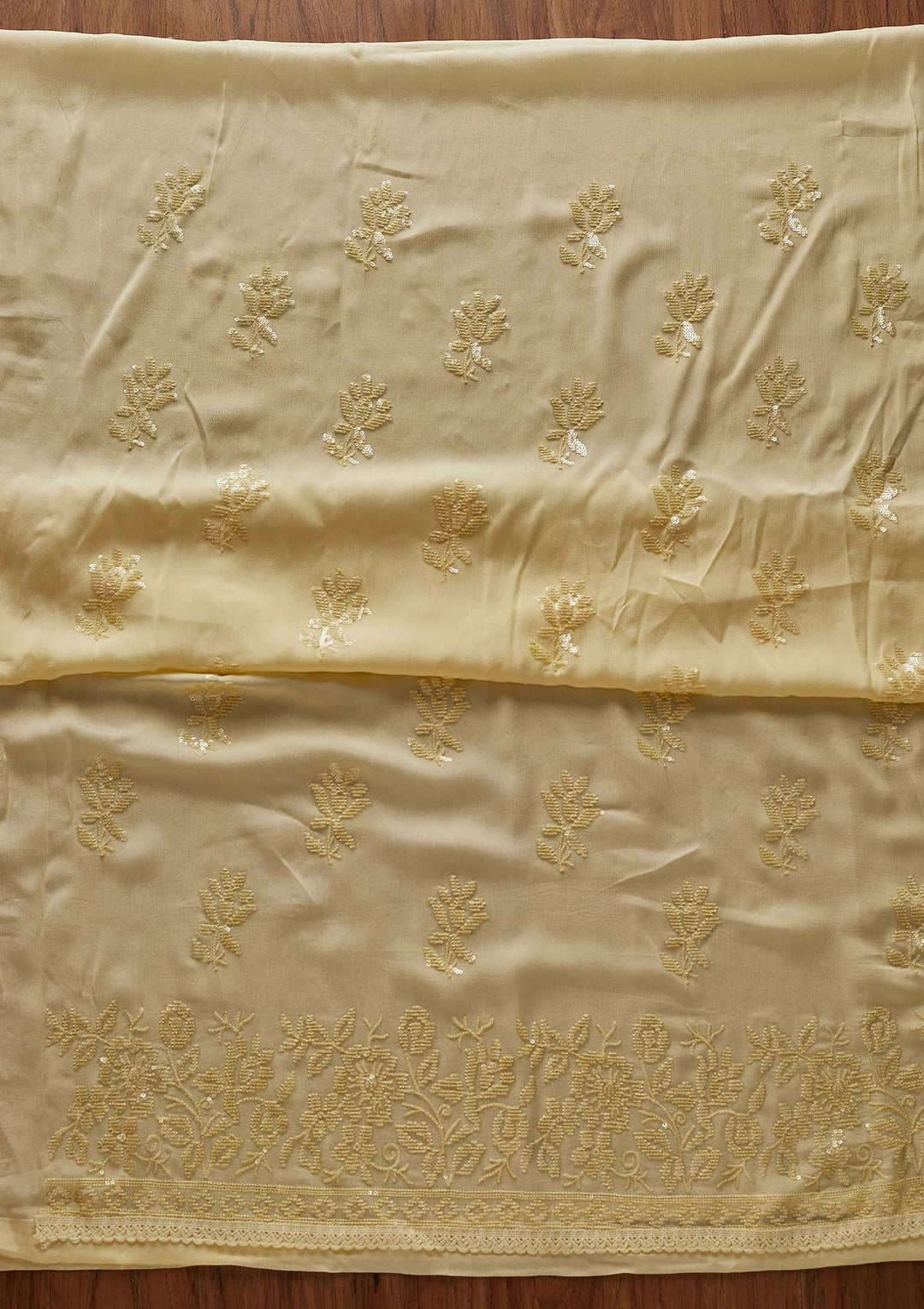 Lemon Yellow Sequins Georgette Designer Unstitched Salwar Suit - koskii