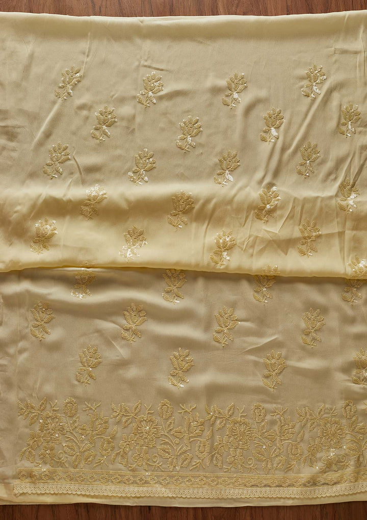 Lemon Yellow Sequins Georgette Designer Unstitched Salwar Suit - koskii