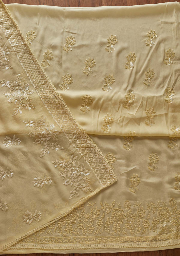 Lemon Yellow Sequins Georgette Designer Unstitched Salwar Suit - koskii