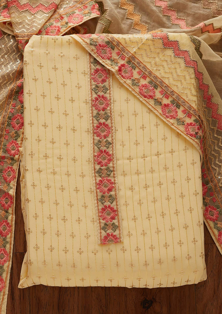 Lemon Yellow Sequins Georgette Designer Unstitched Salwar Suit - koskii