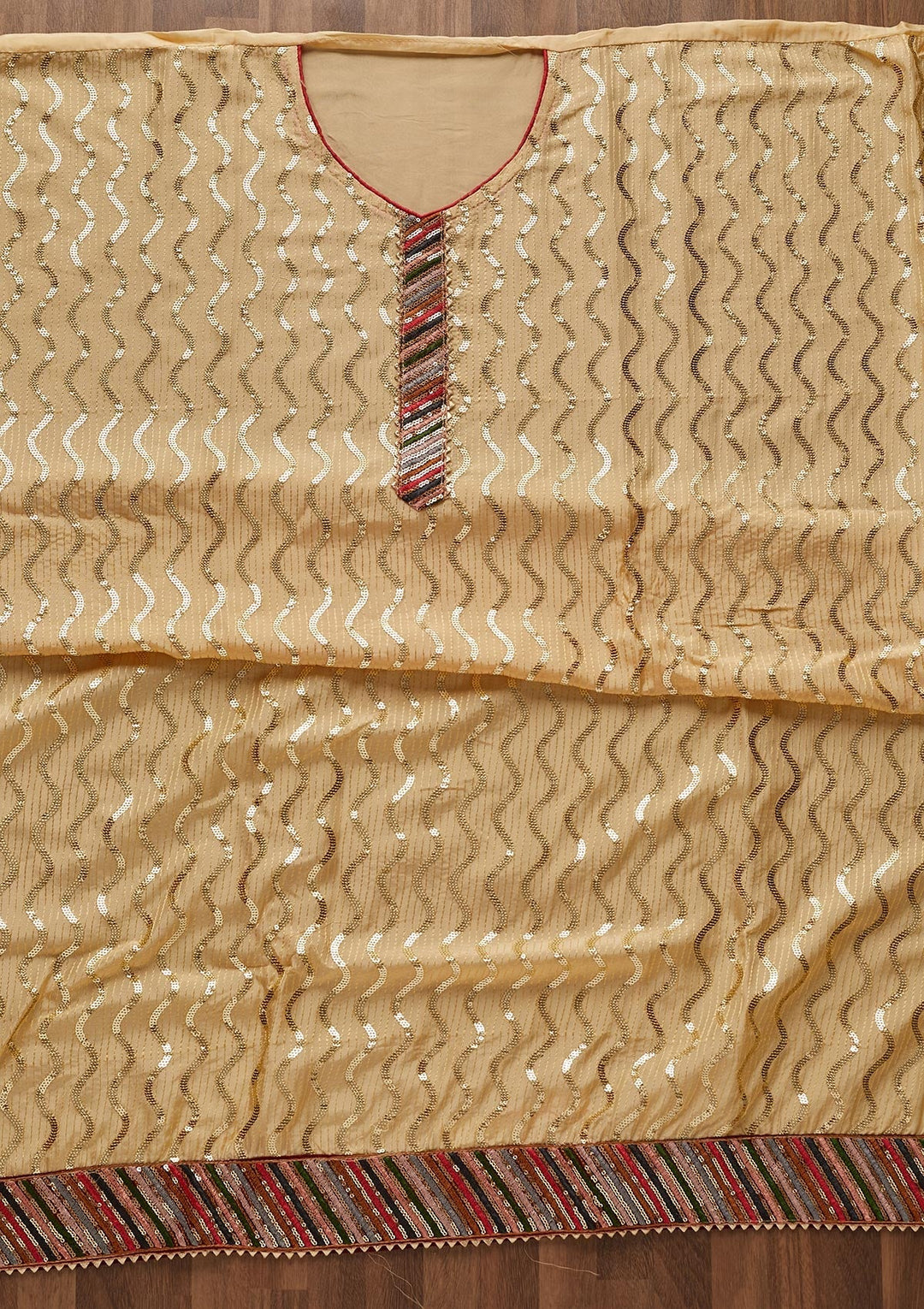 Lemon Yellow Sequins Georgette Designer Unstitched Salwar Suit - Koskii