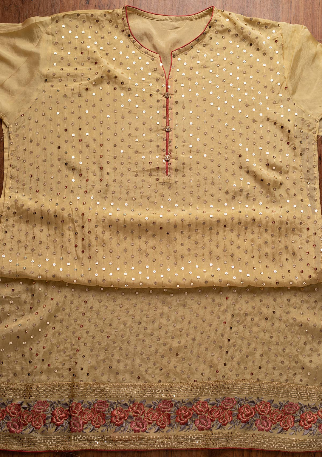 Lemon Yellow Sequins Semi Crepe Designer Semi-Stitched Salwar Suit - koskii