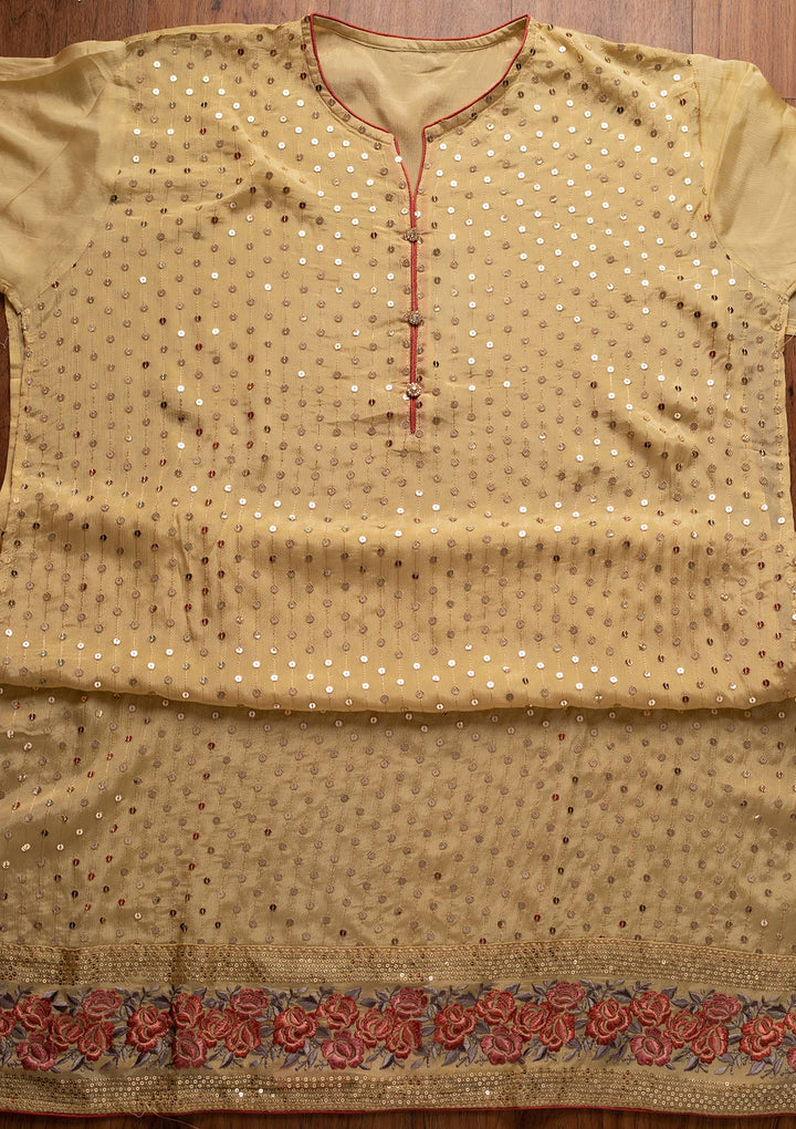 Lemon Yellow Sequins Semi Crepe Designer Semi-Stitched Salwar Suit - koskii