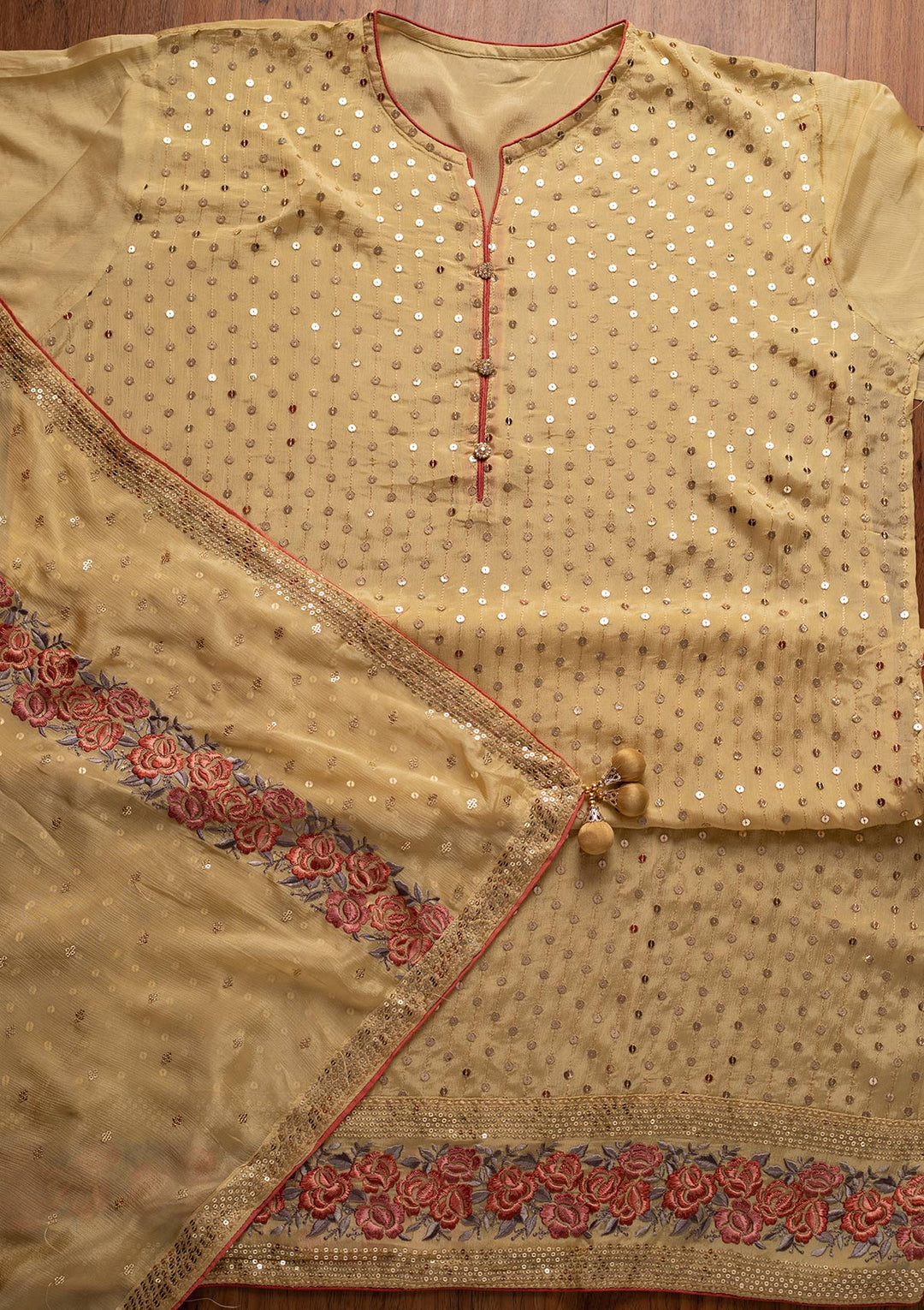 Lemon Yellow Sequins Semi Crepe Designer Semi-Stitched Salwar Suit - koskii