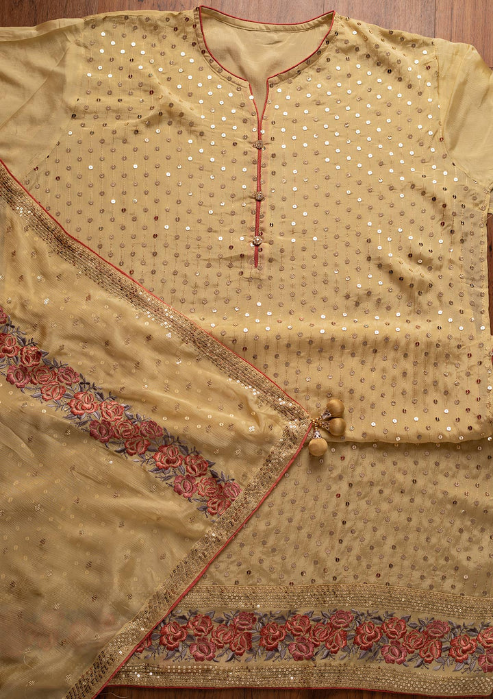 Lemon Yellow Sequins Semi Crepe Designer Semi-Stitched Salwar Suit - koskii