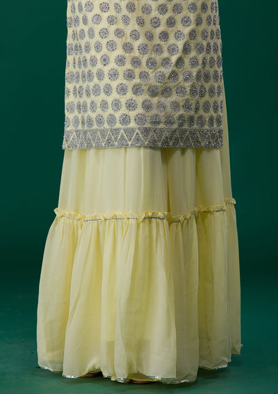 Lemon Yellow Silver Stonework Georgette Designer Salwar Suit-Koskii