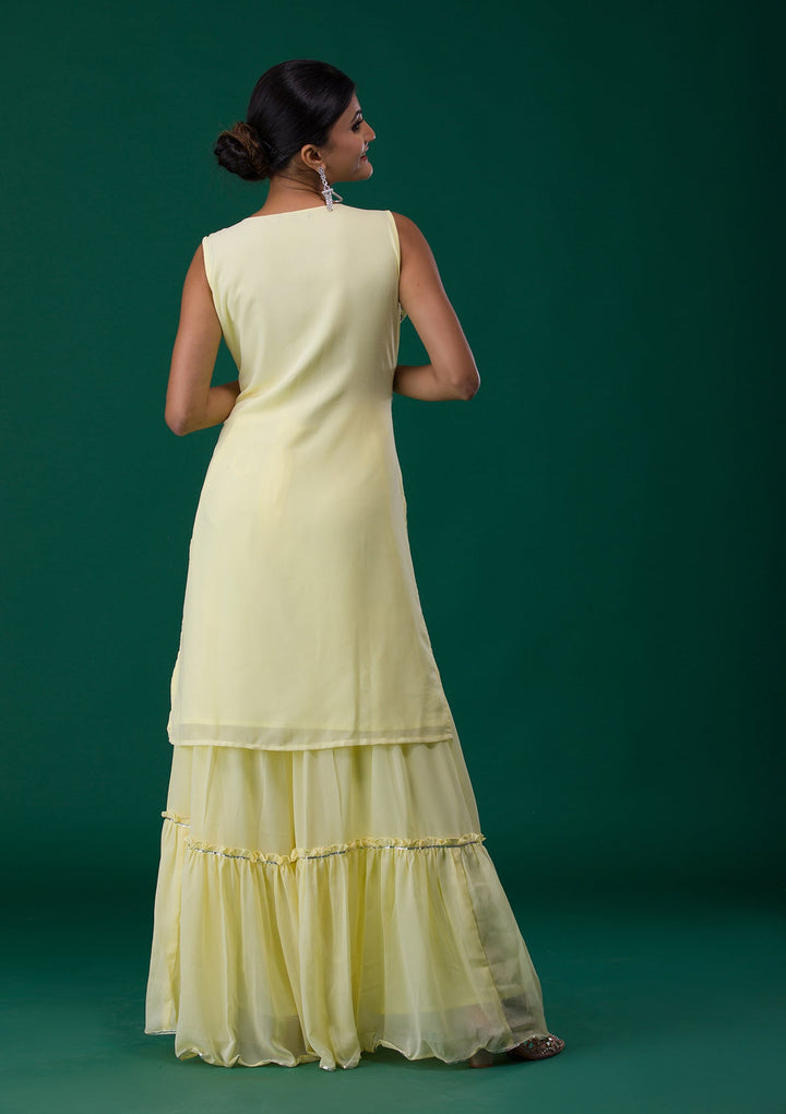 Lemon Yellow Silver Stonework Georgette Designer Salwar Suit-Koskii
