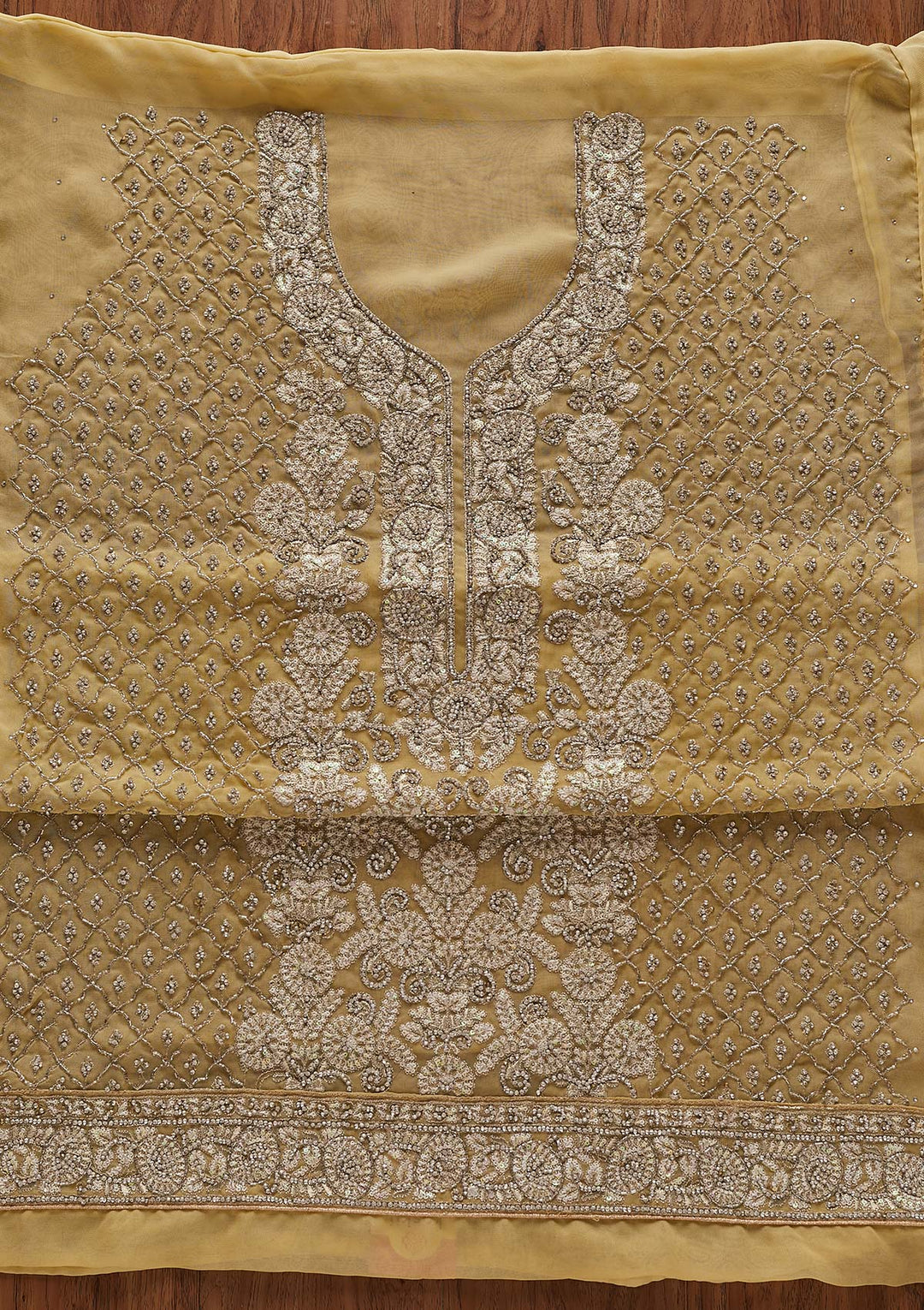 Lemon Yellow Silver Stonework Georgette Designer Semi-Stitched Salwar Suit - Koskii