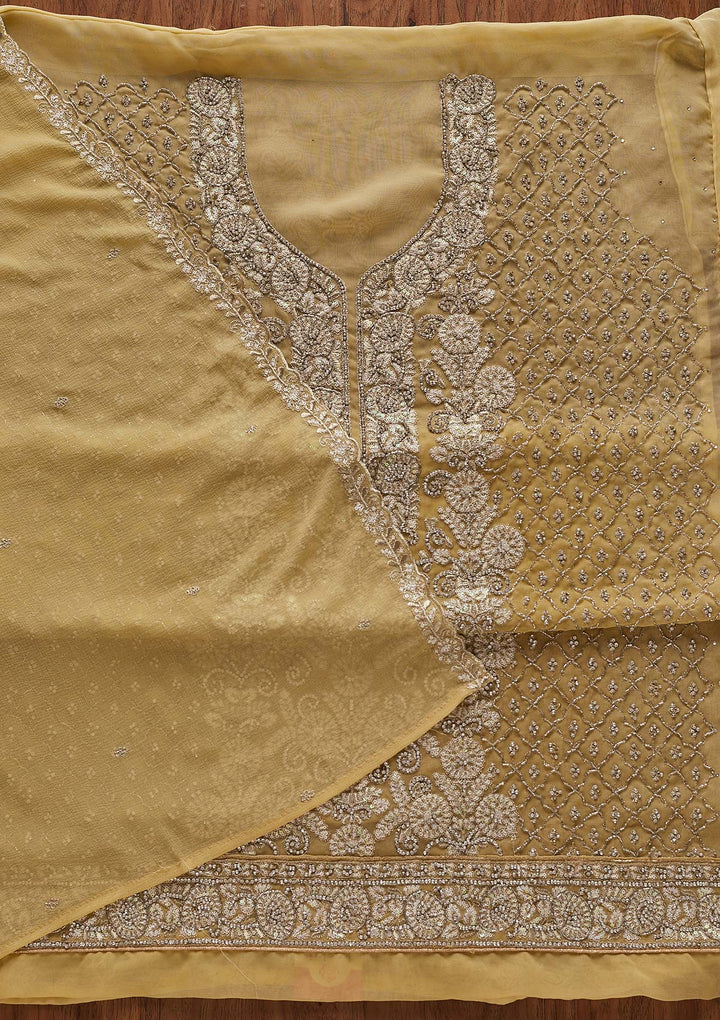 Lemon Yellow Silver Stonework Georgette Designer Semi-Stitched Salwar Suit - Koskii