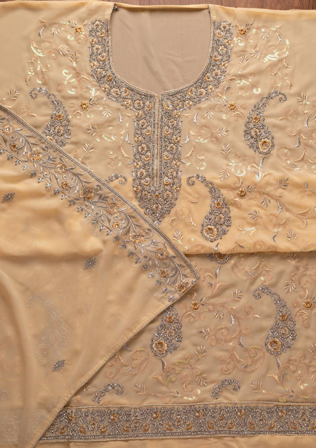 Lemon Yellow Silver Stonework Georgette Designer Unstitched Salwar Suit - koskii