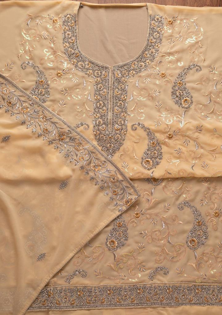 Lemon Yellow Silver Stonework Georgette Designer Unstitched Salwar Suit - koskii