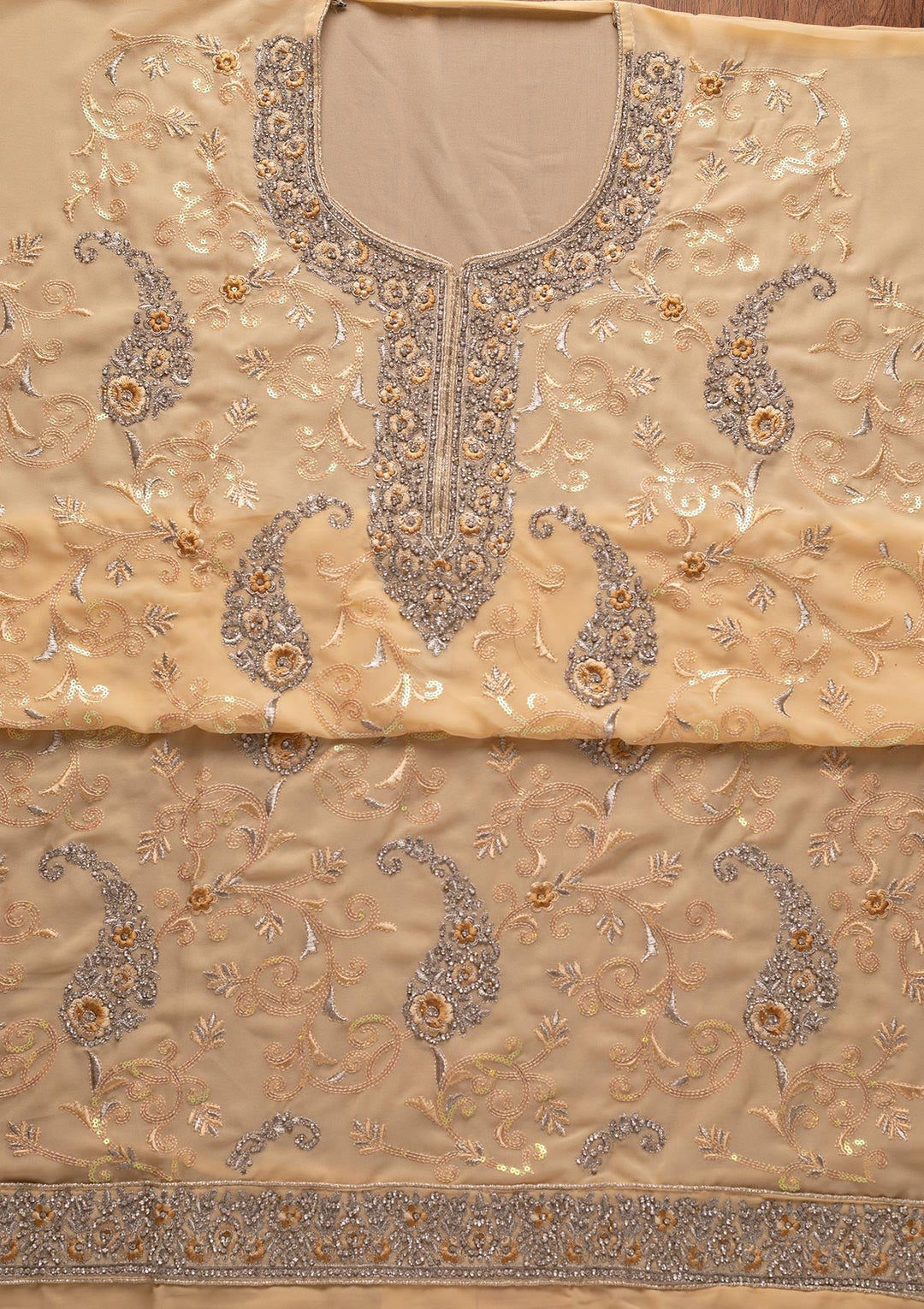 Lemon Yellow Silver Stonework Georgette Designer Unstitched Salwar Suit - koskii