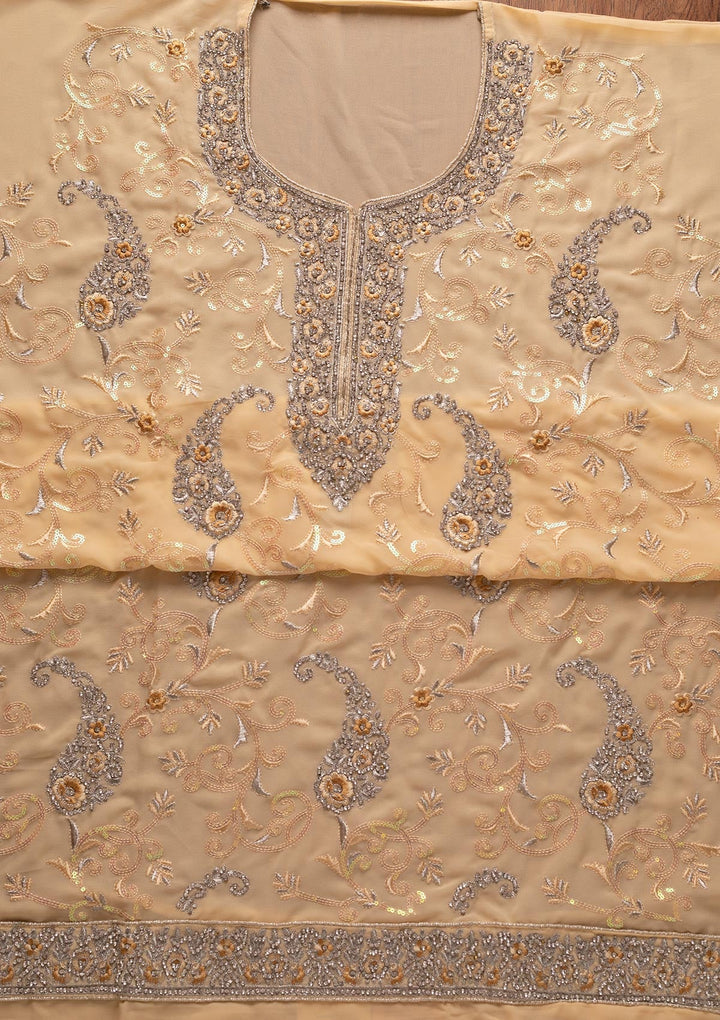 Lemon Yellow Silver Stonework Georgette Designer Unstitched Salwar Suit - koskii