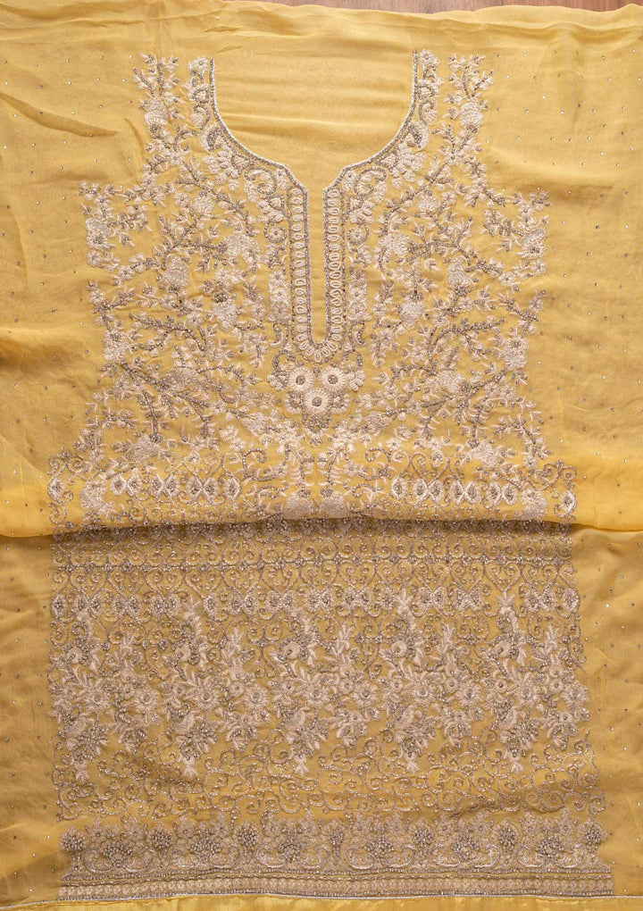Lemon Yellow Silver Stonework Georgette Designer Unstitched Salwar Suit - koskii