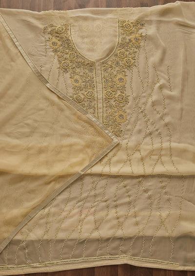 Lemon Yellow Silver Stonework Georgette Designer Unstitched Salwar Suit - Koskii