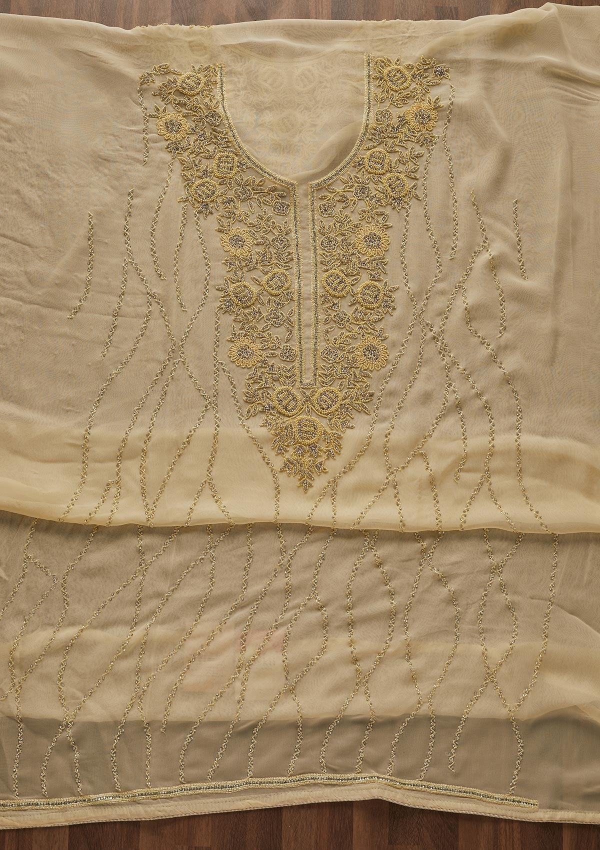 Lemon Yellow Silver Stonework Georgette Designer Unstitched Salwar Suit - Koskii