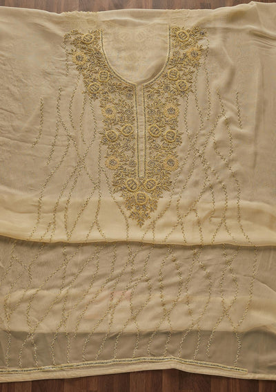 Lemon Yellow Silver Stonework Georgette Designer Unstitched Salwar Suit - Koskii