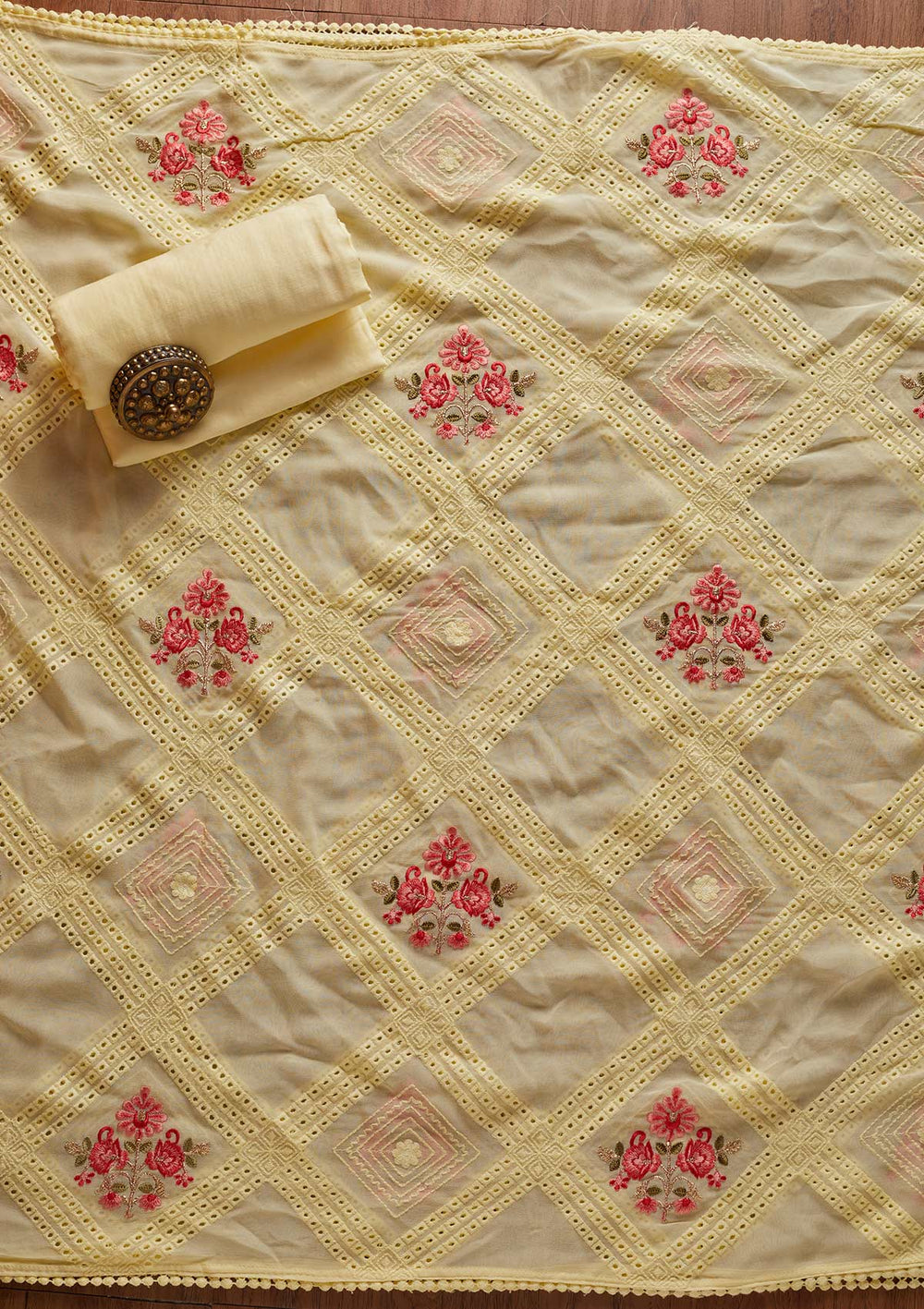 Lemon Yellow Stonework Georgette Designer Unstitched Salwar Suit - koskii