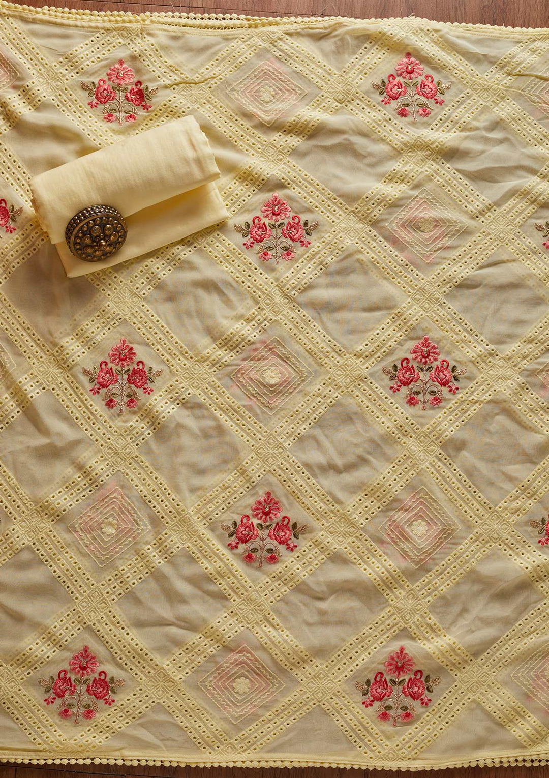 Lemon Yellow Stonework Georgette Designer Unstitched Salwar Suit - koskii