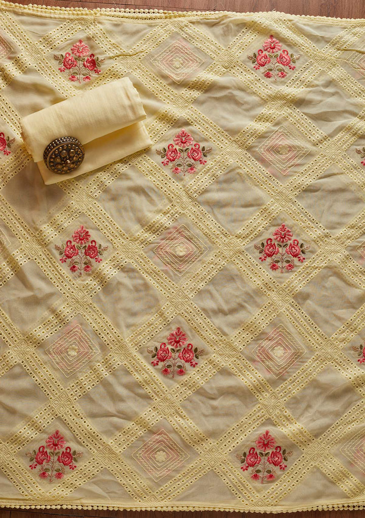 Lemon Yellow Stonework Georgette Designer Unstitched Salwar Suit - koskii