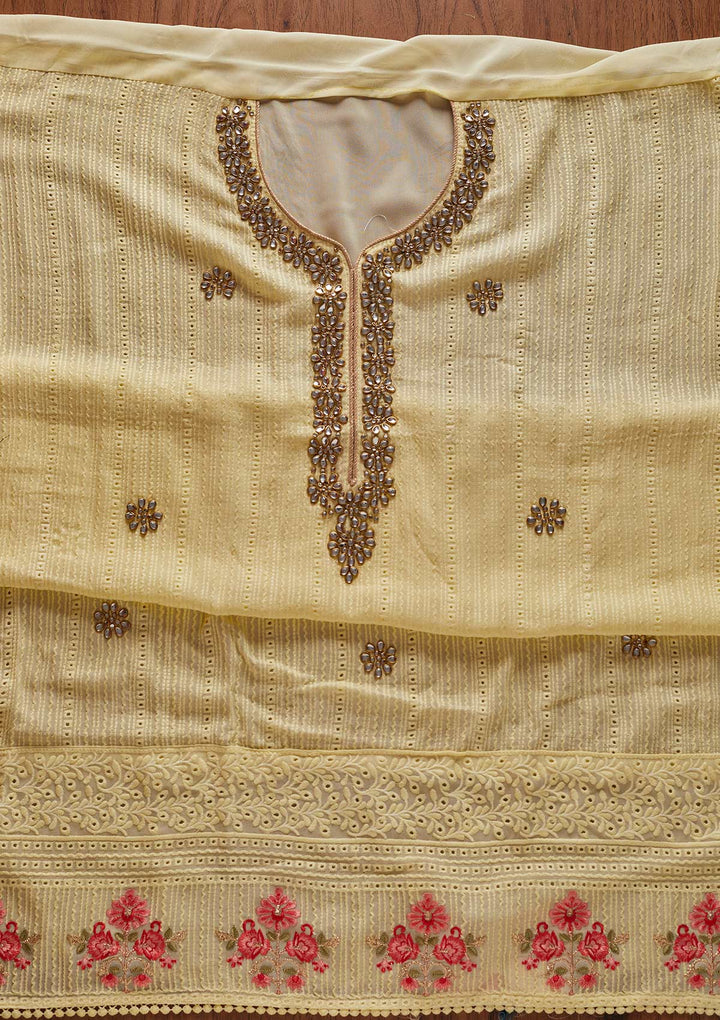 Lemon Yellow Stonework Georgette Designer Unstitched Salwar Suit - koskii