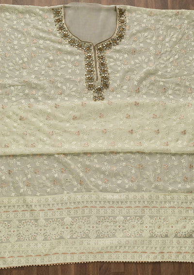 Lemon Yellow Stonework Georgette Unstitched Salwar Suit-Koskii