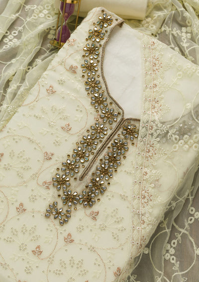 Lemon Yellow Stonework Georgette Unstitched Salwar Suit-Koskii
