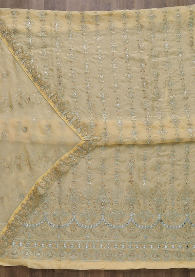Lemon Yellow Stonework Semi Crepe Unstitched Salwar Suit-Koskii