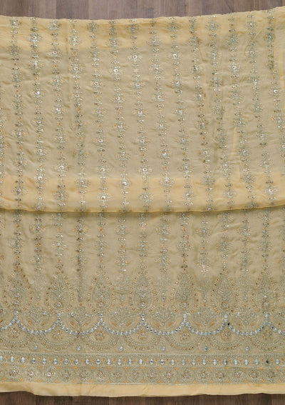 Lemon Yellow Stonework Semi Crepe Unstitched Salwar Suit-Koskii
