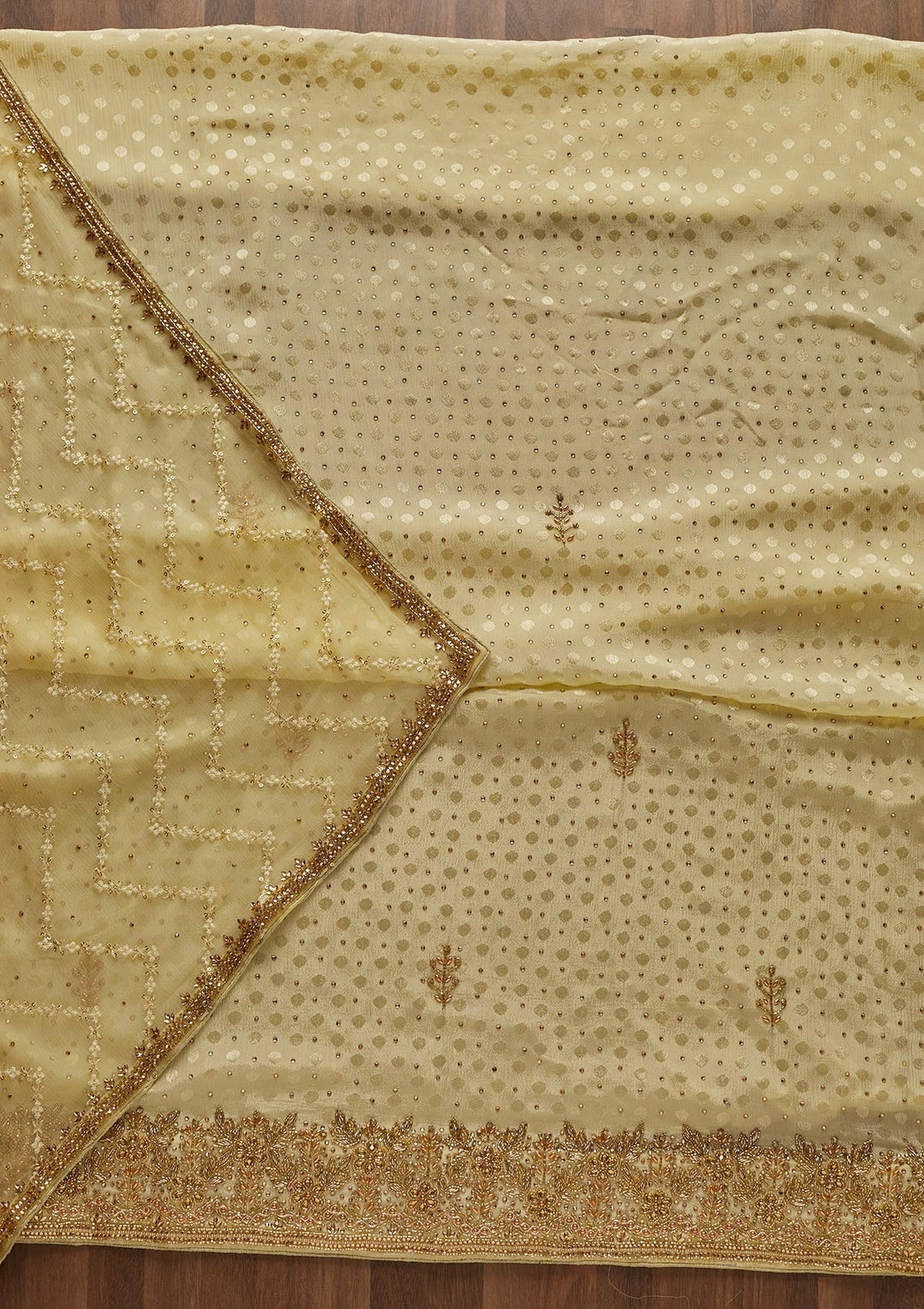 Lemon Yellow Stonework Semi Crepe Designer Unstitched Salwar Suit - Koskii
