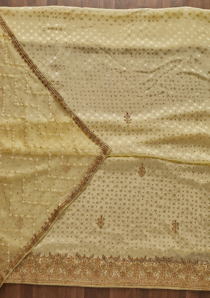 Lemon Yellow Stonework Semi Crepe Designer Unstitched Salwar Suit - Koskii