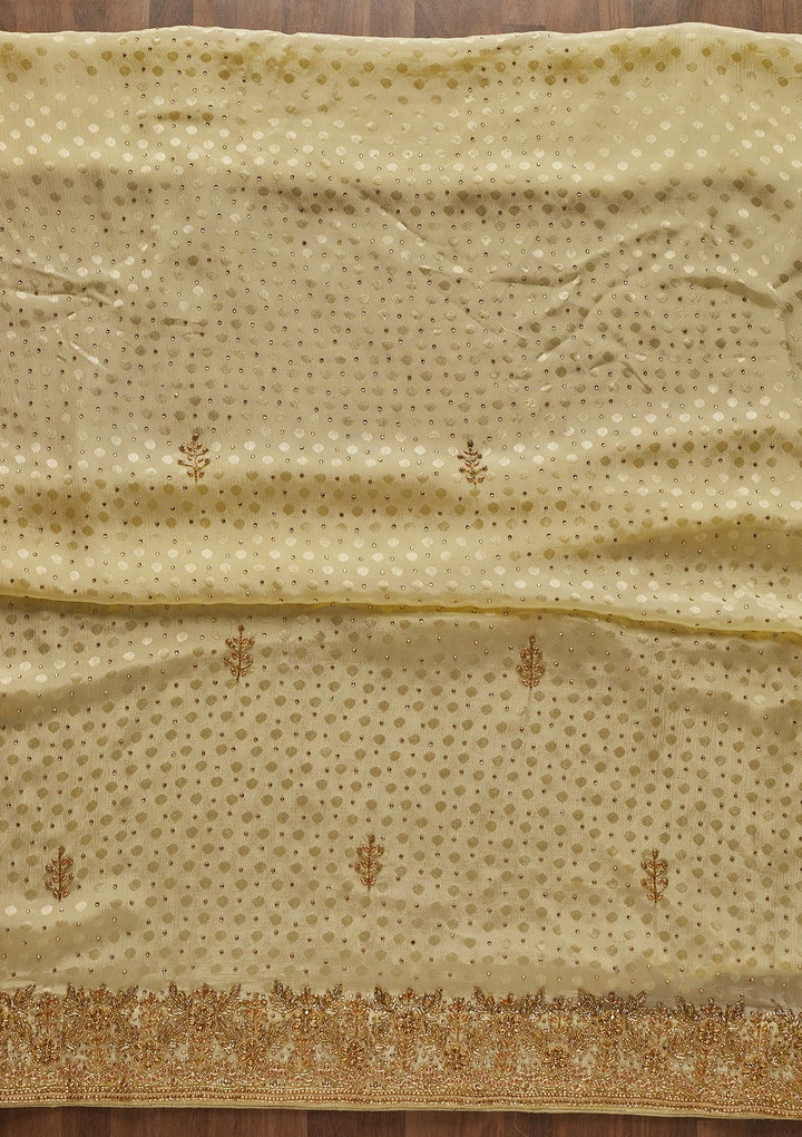 Lemon Yellow Stonework Semi Crepe Designer Unstitched Salwar Suit - Koskii