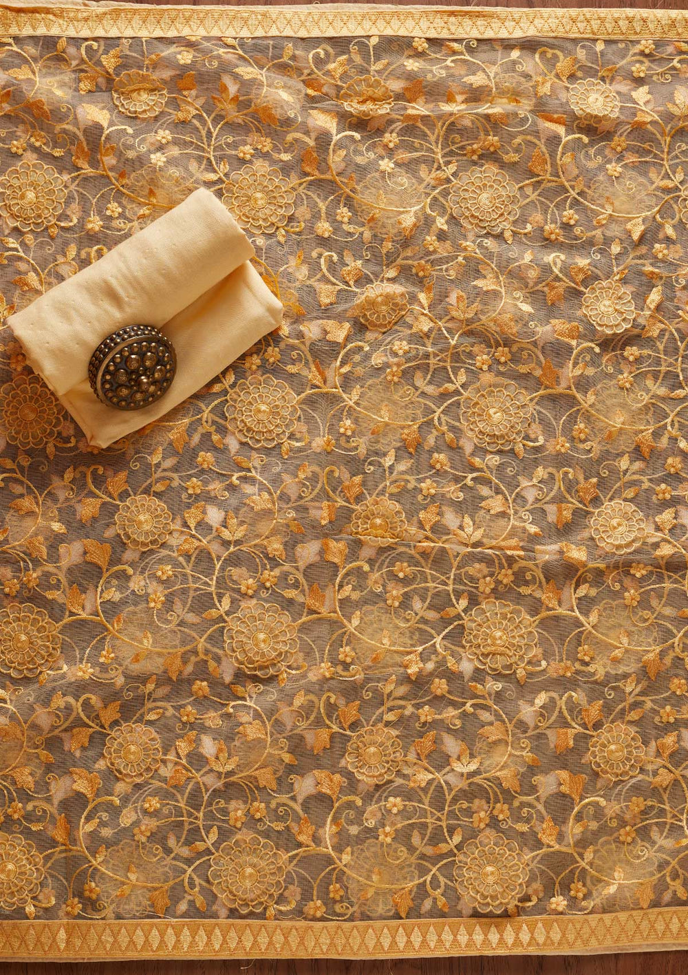 Lemon Yellow Swarovski Georgette Designer Unstitched Salwar Suit - koskii