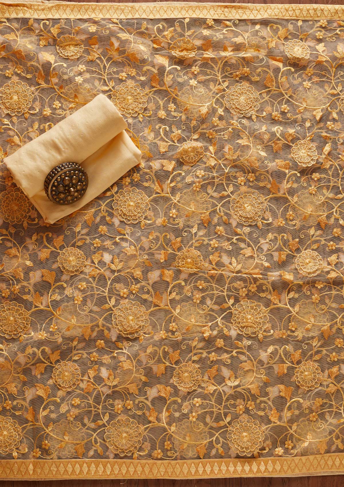 Lemon Yellow Swarovski Georgette Designer Unstitched Salwar Suit - koskii