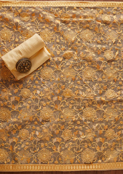 Lemon Yellow Swarovski Georgette Designer Unstitched Salwar Suit - koskii