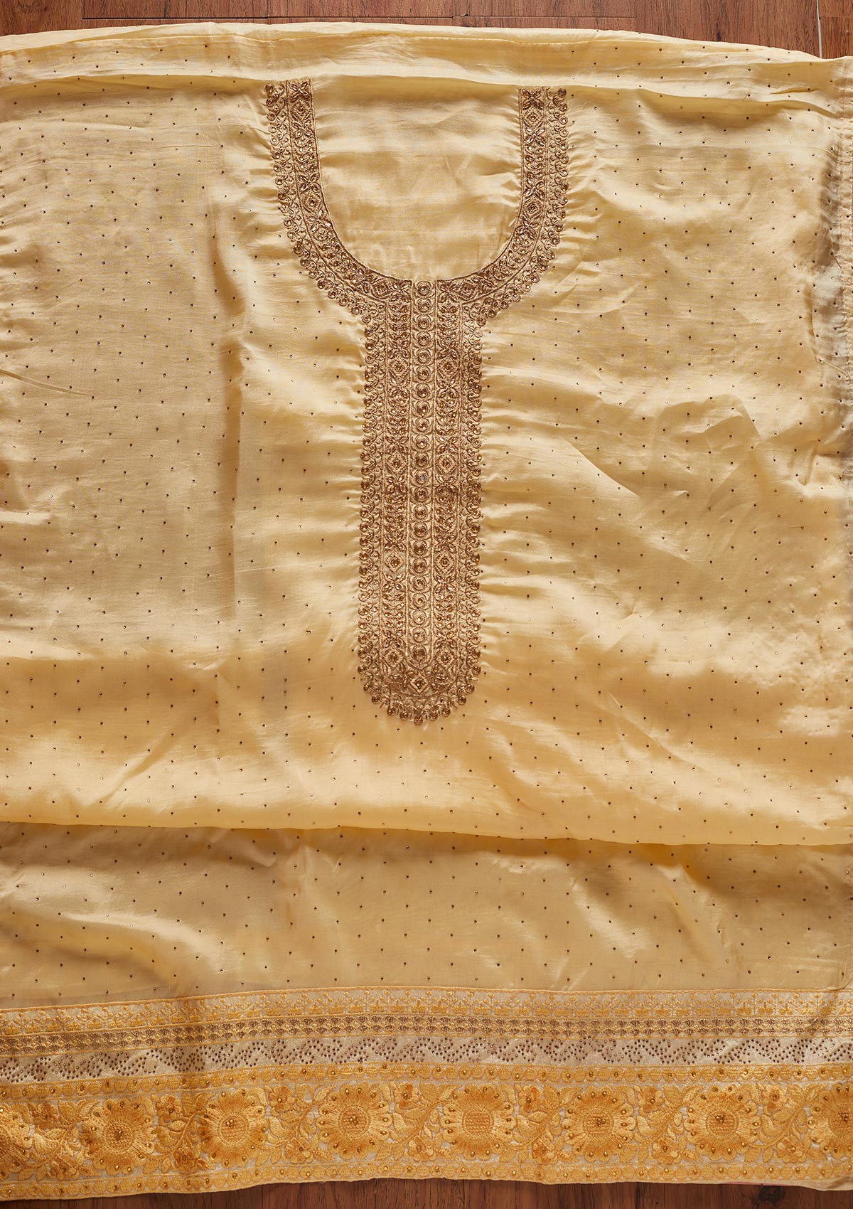Lemon Yellow Swarovski Georgette Designer Unstitched Salwar Suit - koskii