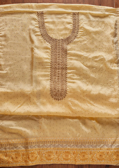 Lemon Yellow Swarovski Georgette Designer Unstitched Salwar Suit - koskii