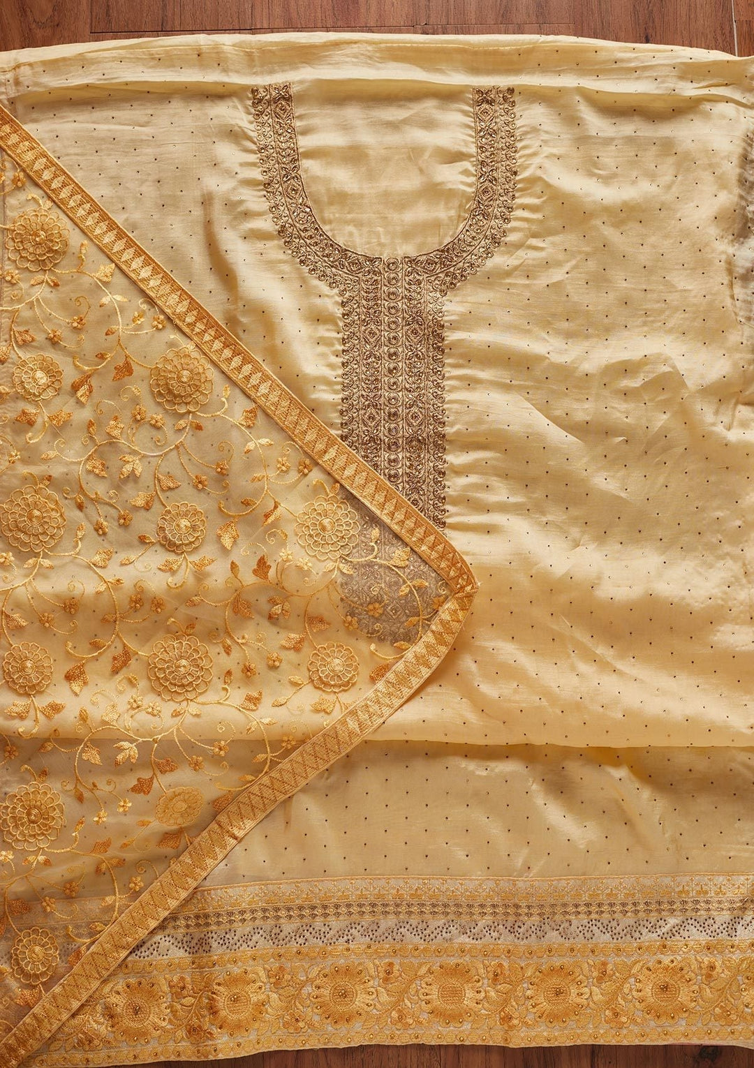 Lemon Yellow Swarovski Georgette Designer Unstitched Salwar Suit - koskii
