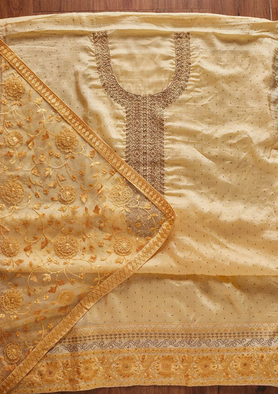 Lemon Yellow Swarovski Georgette Designer Unstitched Salwar Suit - koskii