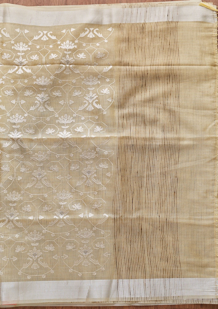 Lemon Yellow Threadwork Art Silk Designer Saree - koskii