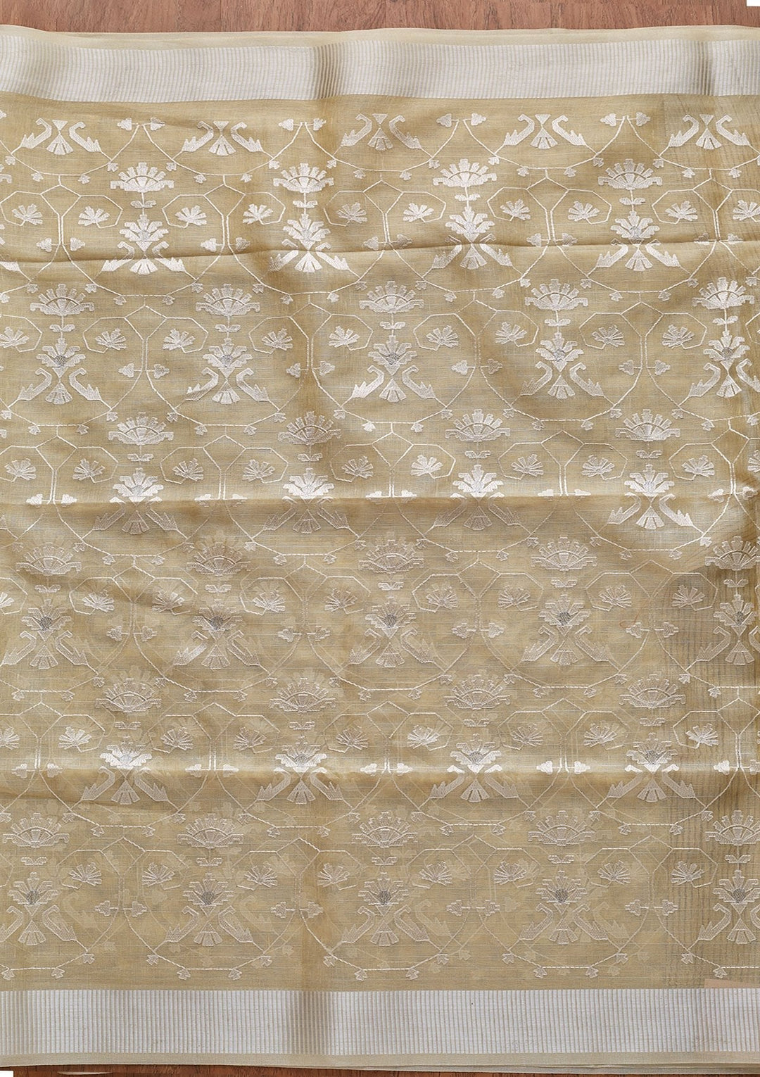 Lemon Yellow Threadwork Art Silk Designer Saree - koskii