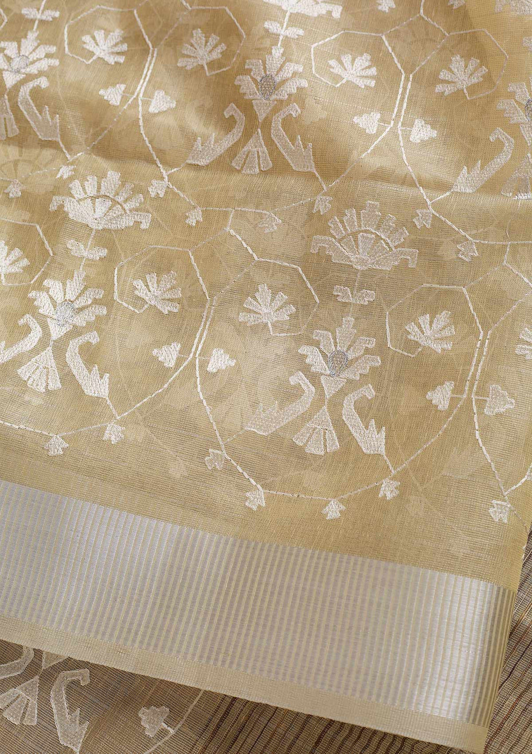 Lemon Yellow Threadwork Art Silk Designer Saree - koskii
