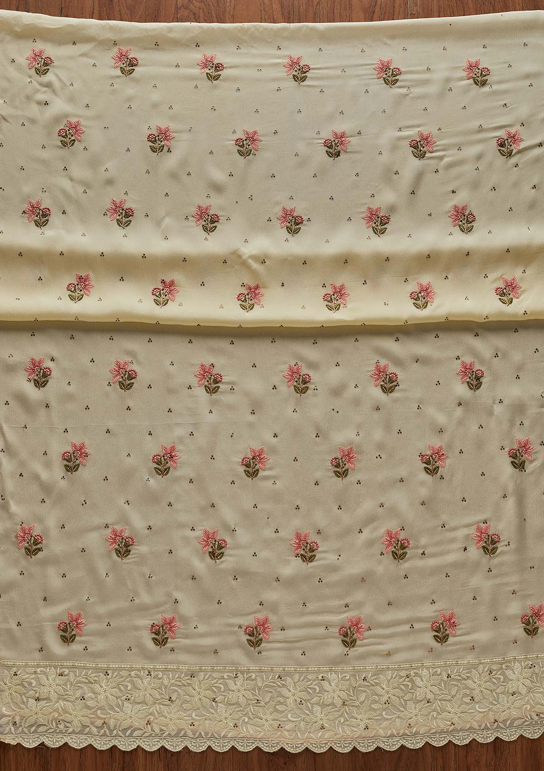 Lemon Yellow Threadwork Chiffon Designer Unstitched Salwar Suit - Koskii