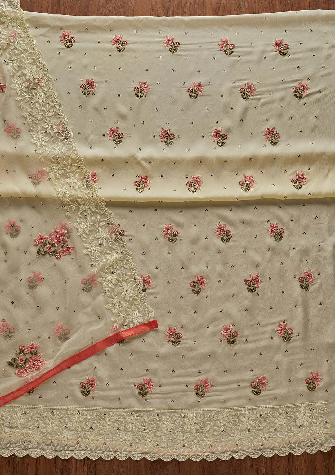 Lemon Yellow Threadwork Chiffon Designer Unstitched Salwar Suit - Koskii