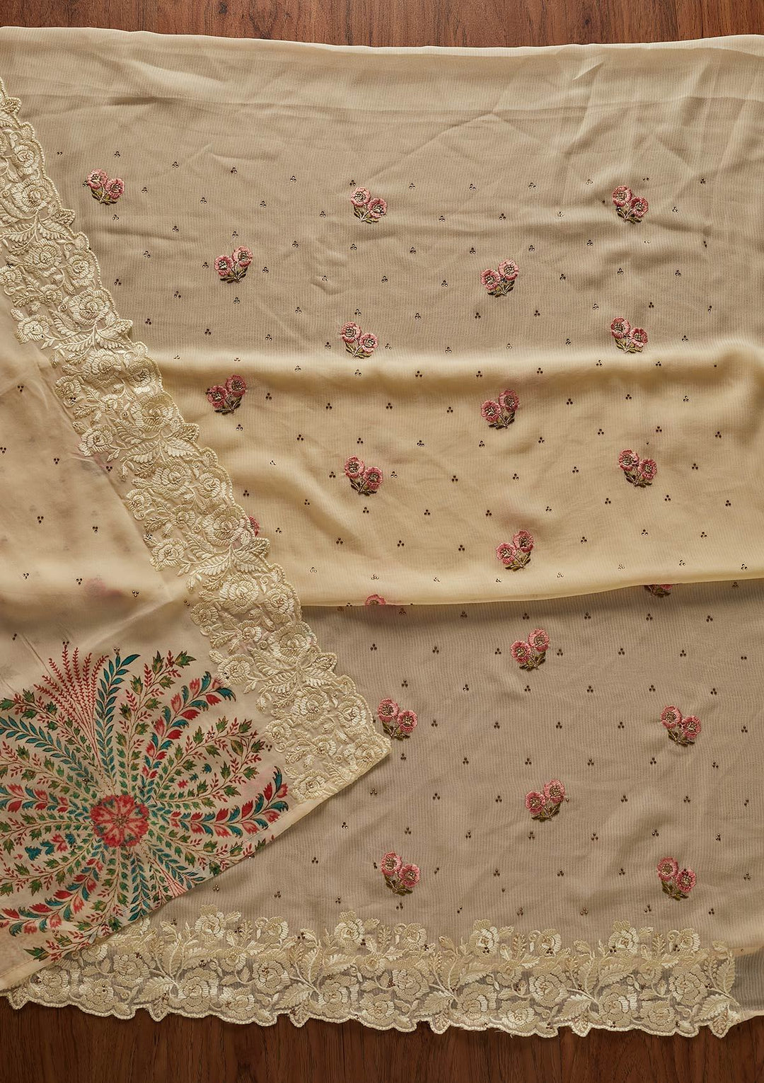 Lemon Yellow Threadwork Georgette Designer Unstitched Salwar Suit - koskii