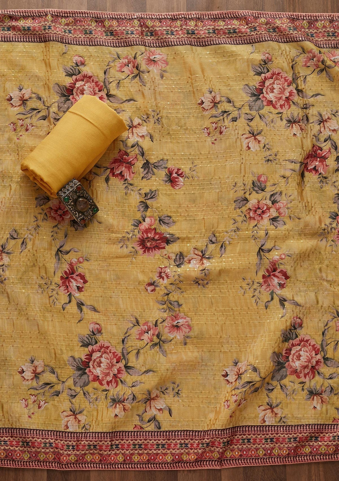 Lemon Yellow Threadwork Georgette Designer Unstitched Salwar Suit - Koskii