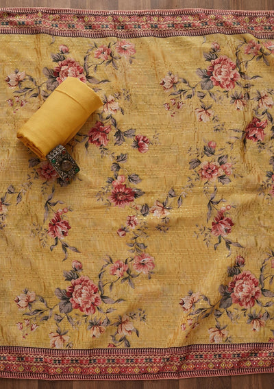 Lemon Yellow Threadwork Georgette Designer Unstitched Salwar Suit - Koskii