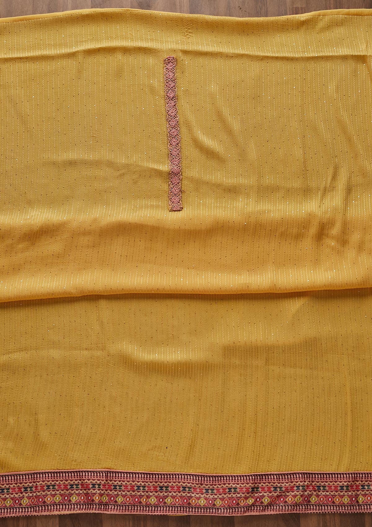 Lemon Yellow Threadwork Georgette Designer Unstitched Salwar Suit - Koskii